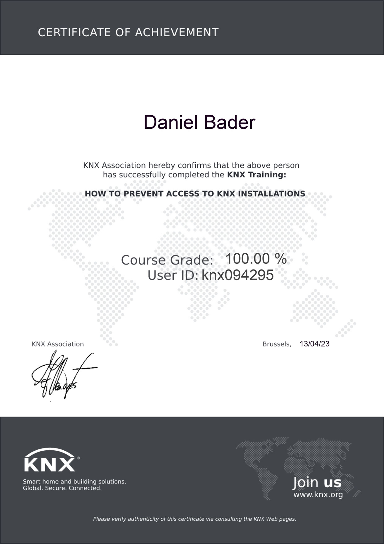 KNX Secure Zertifikat Daniel Bader